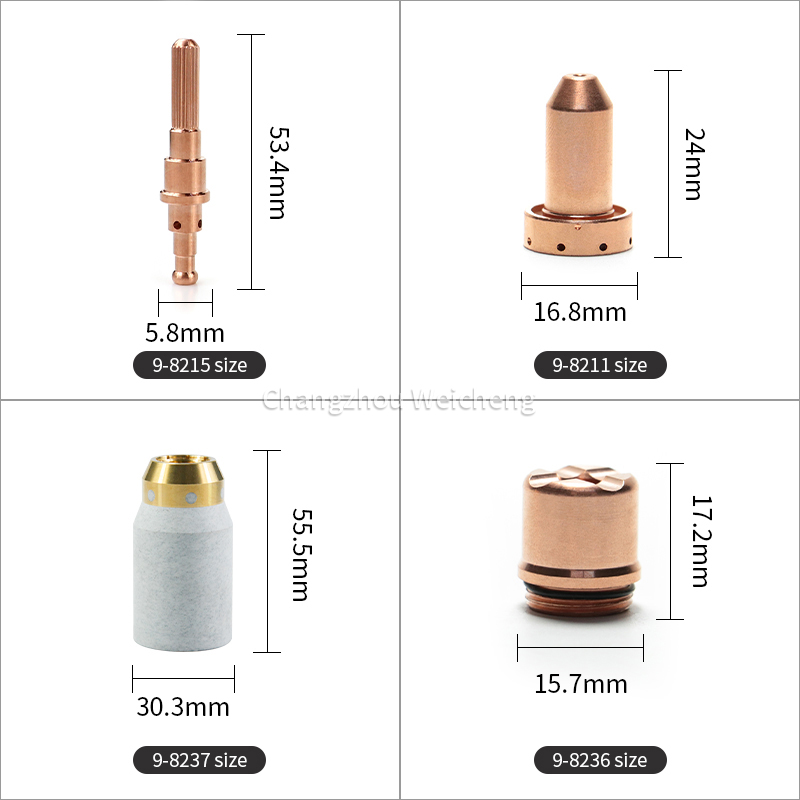 Consommables plasma Électrode 9-8215 Buse 9-8205 9-8206 9-8211 Bouclier 9-8256 9-8239 Capuchon de protection 9-8218 Cartouche de démarrage 9-8213 pour SL60SL100