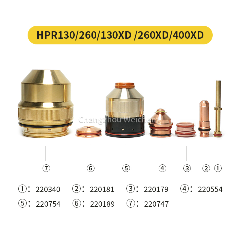  HPR130 240 400 Électrode Plasma Torche 220181 220187 Buse 220182 220188 Bouclier 220183 220189