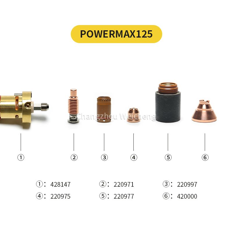 Électrode plasma Powermax125 220971 Buse 220975 420169 Bouclier 220976 420000 Capuchon de retenue 220977 