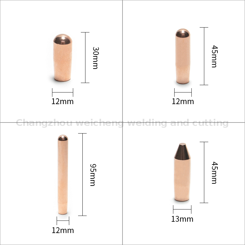 Matériau d'électrode de pointe de capuchon d'électrode de soudage par points plats à pointe ronde de taille personnalisée 12*30mm 12*45mm 12*95mm 